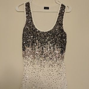 White Tank Top with Ombre Sequin Design